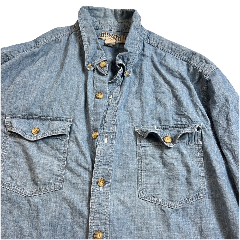 Duluth Trading Chambray Men's long sleeve relaxed fit 2XL cotton‎ light wash